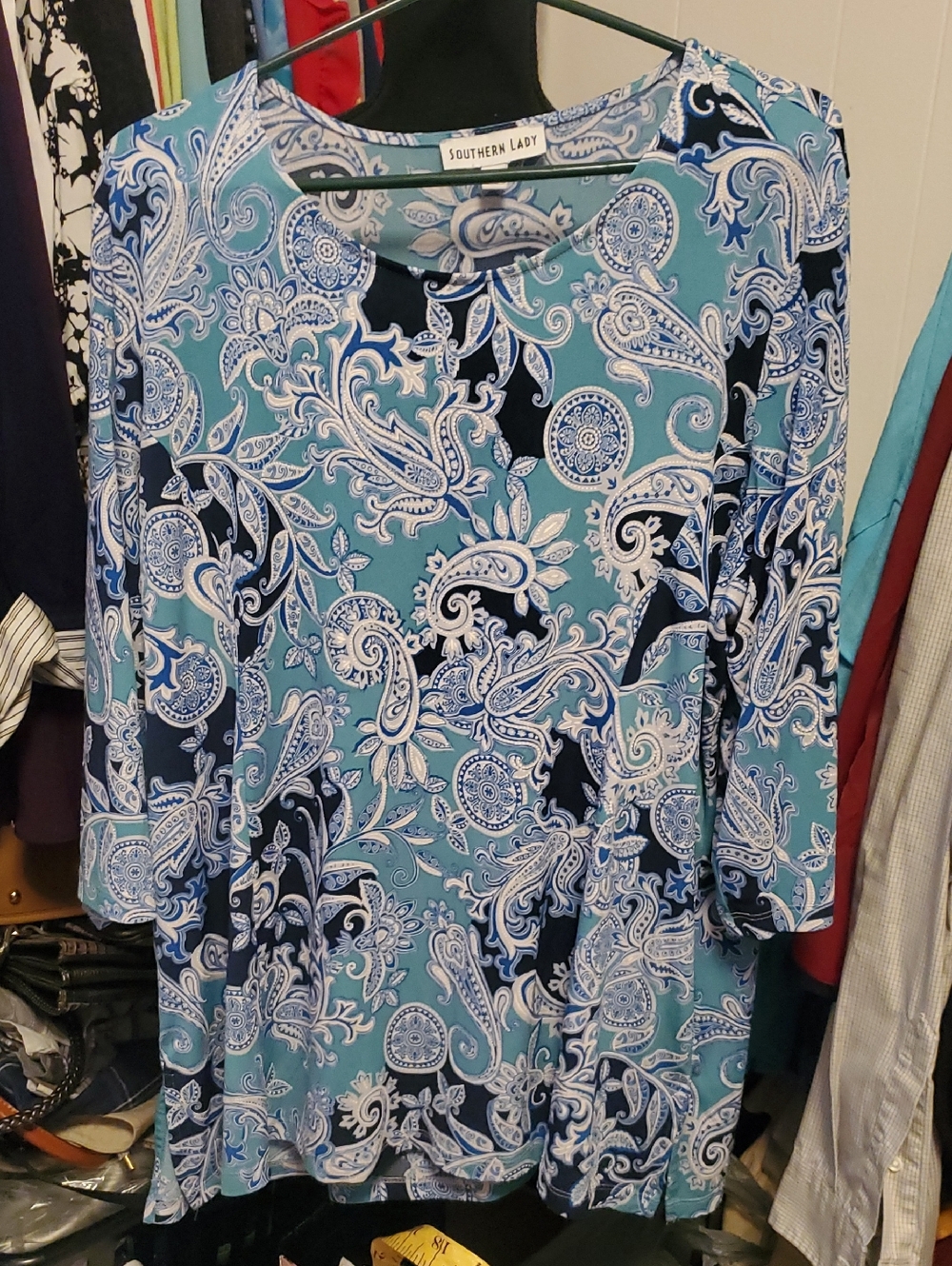 Southern Lady Teal & Navy Paisley Tunic Top